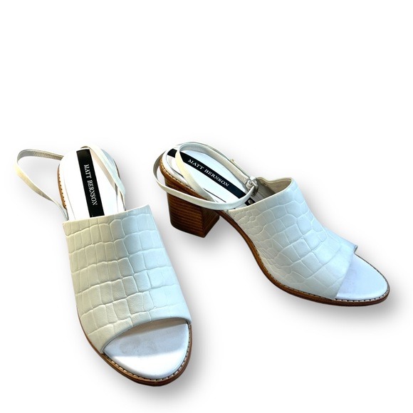 MATT BERNSON White leather Croc Embossed Ankle strap Peep Toe Mules SZ 10 - Picture 15 of 16